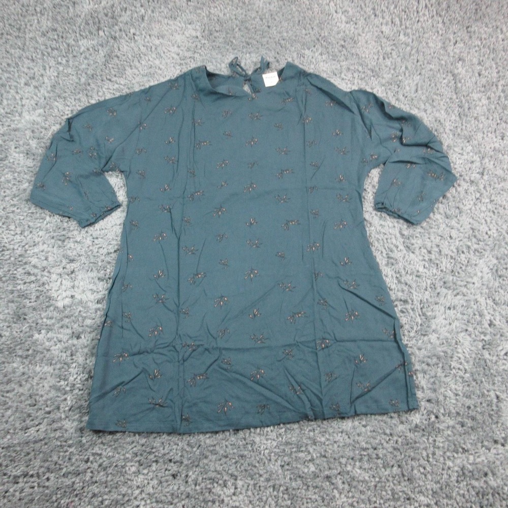 Rachel Dress Womens XL Blue Leaf Print 3/4 Sleeve Tunic Keyhole Back EcoVero